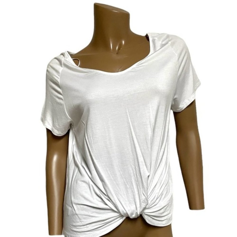 LOVE TREE white knotted front hem white small top tee T2 2848